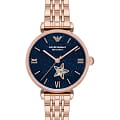 Emporio Armani Emporio Armani Gianni T-Bar AR60043  AR60043 кварцевые женские часы  синий циферблат, браслет сталь с ip покрытием — вид спереди